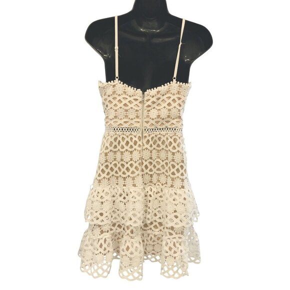 Lulus womens mini dress white open work with nude lining - Picture 2 of 7